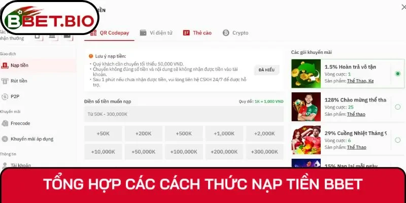 Tìm hiểu về các phương thức nạp tiền Bbet